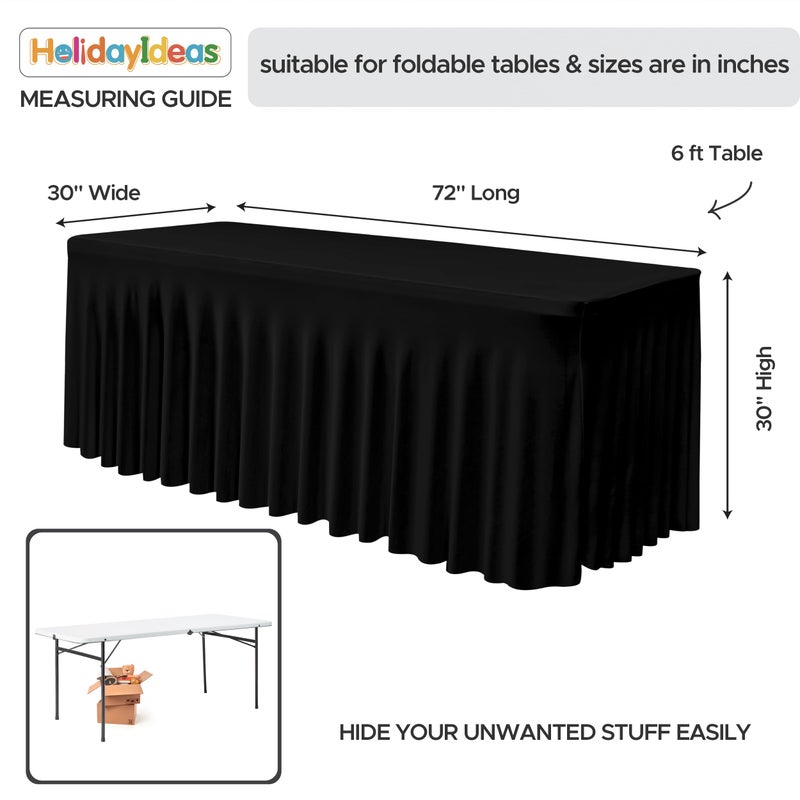 HolidayIdeas 2 Pack Spandex Table Skirt for 6 Ft Rectangle Tables, Black Fitted Stretch Tablecloth 30 x 72 Inch, Wrinkle Resistant Ruffle Design for Wedding Banquets, Trade Shows, Parties - Image 5