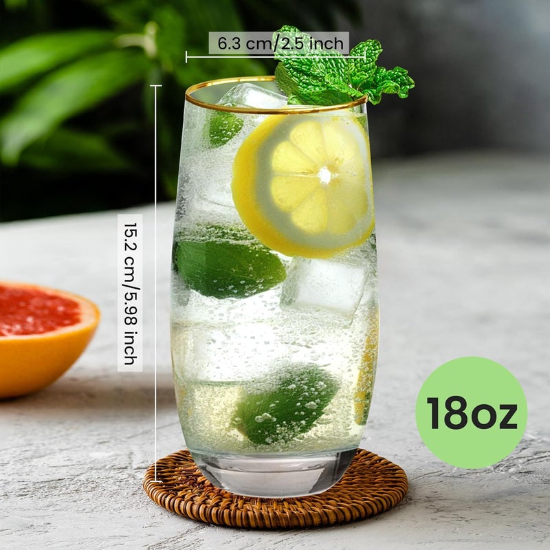 Icesip Drinking Glasses Set of 6, 18 oz Gold Rimmed Glassware Cups Drinking Crystal Tall Highball Glasses Drinking Set for Mojito Juice Water Beverage Cocktail - Image 3