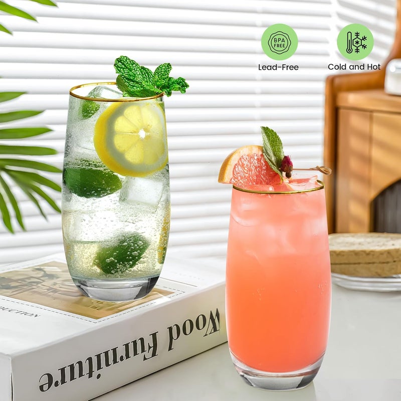 Icesip Drinking Glasses Set of 6, 18 oz Gold Rimmed Glassware Cups Drinking Crystal Tall Highball Glasses Drinking Set for Mojito Juice Water Beverage Cocktail - Image 2