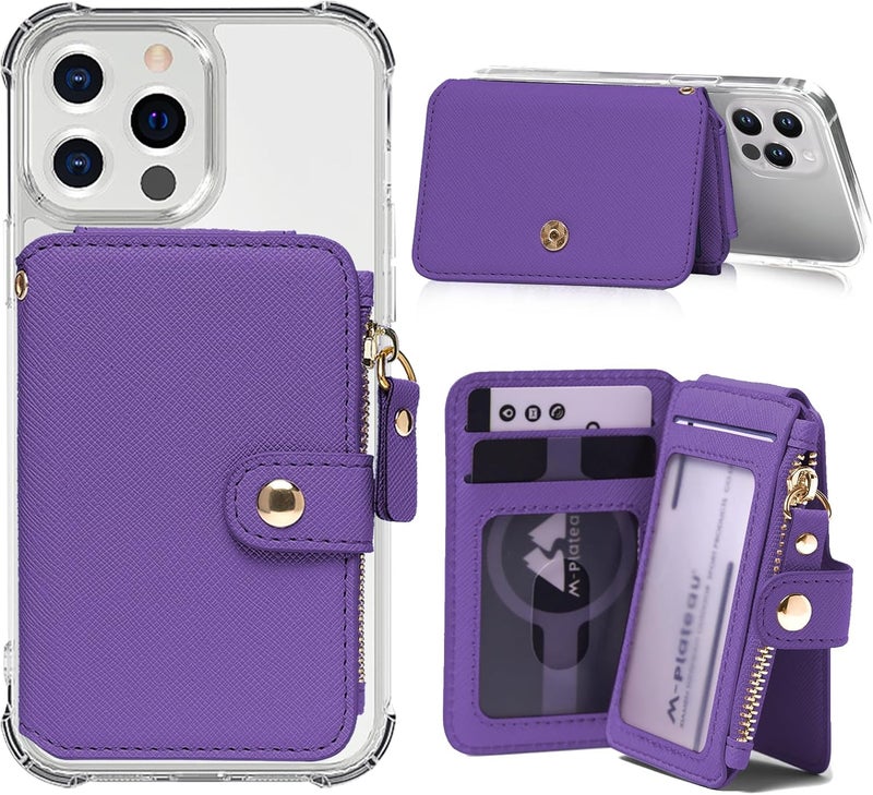 M-Plateau Phone Wallet Stick On, Credit Card Holder for Women Attachable 3M Sticker,Phone Card Holder Compatible with iphone 15 pro case and Most Smartphones (Dark Purple) - Image 1