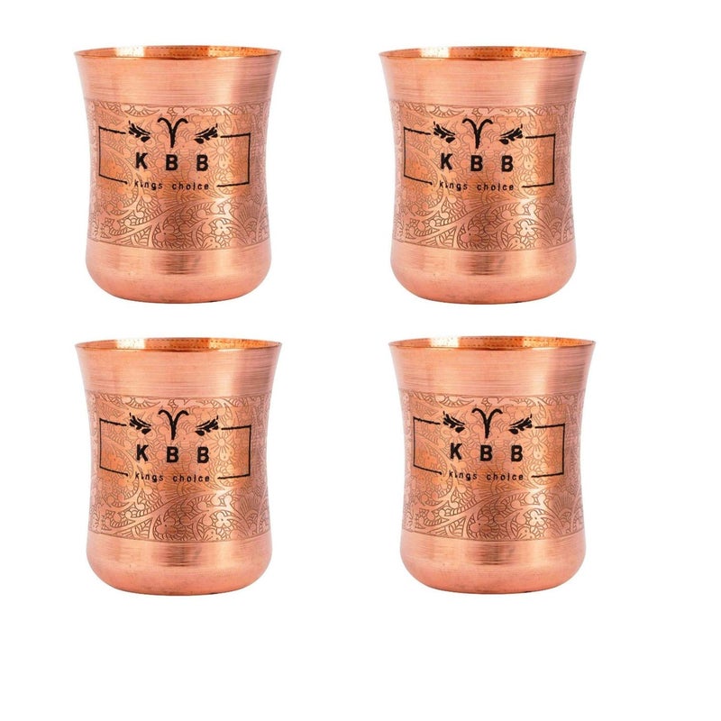 KBB Etching Damru Designer Copper Glass Tumbler 300 ml KBBP4021 Pack of 4 Set of 4 - Image 1