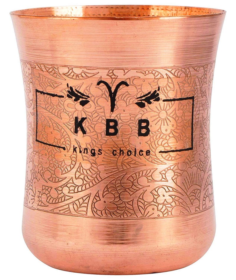 KBB Etching Damru Designer Copper Glass Tumbler 300 ml KBBP4021 Pack of 4 Set of 4 - Image 2