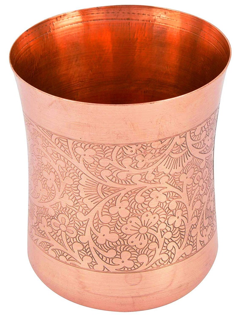 KBB Etching Damru Designer Copper Glass Tumbler 300 ml KBBP4021 Pack of 4 Set of 4 - Image 3
