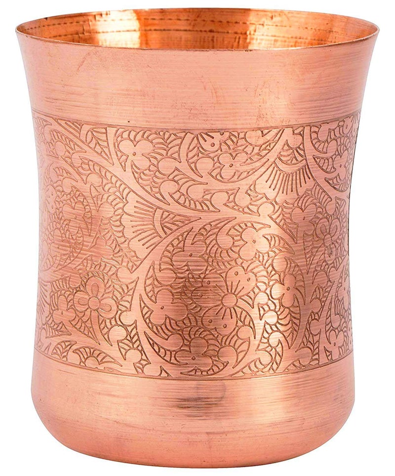 KBB Etching Damru Designer Copper Glass Tumbler 300 ml KBBP4021 Pack of 4 Set of 4 - Image 4