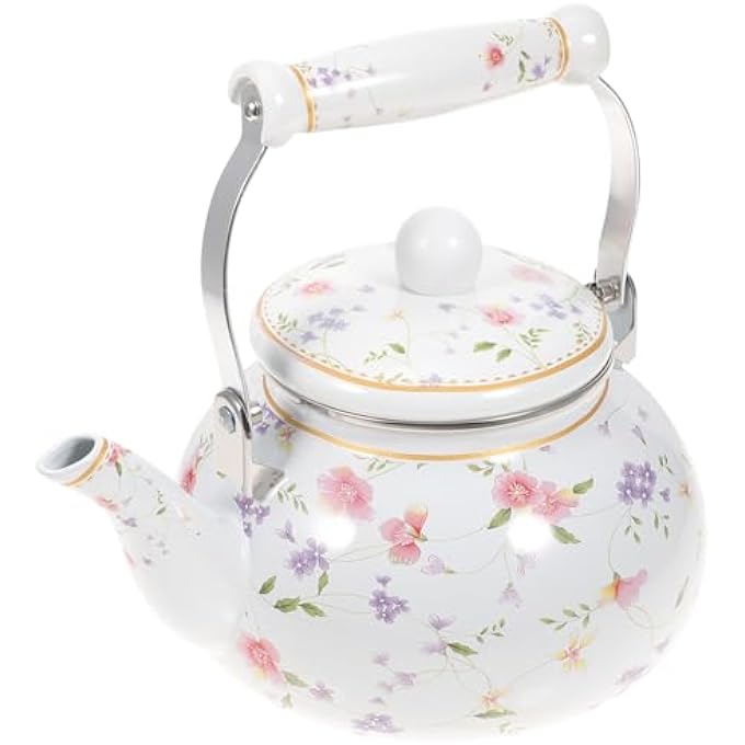 DOITOOL Enamel Tea Kettle 25L Vintage Floral Teakettle For Stovetop Colorful Water Tea Kettle Enamel On Steel Teapot With Filter And Cool Touch Stovetop Tea Kettle For Hot Water - Image 1