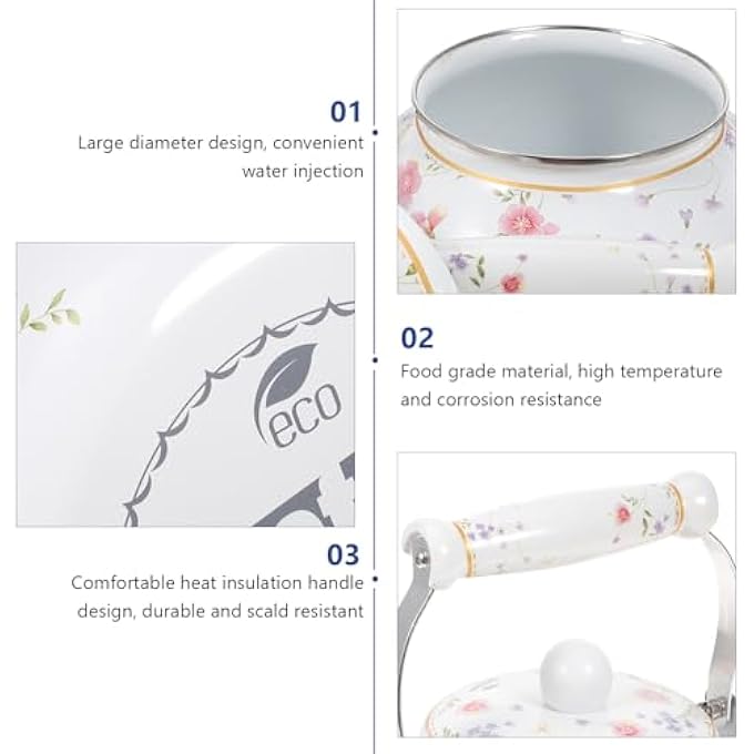 DOITOOL Enamel Tea Kettle 25L Vintage Floral Teakettle For Stovetop Colorful Water Tea Kettle Enamel On Steel Teapot With Filter And Cool Touch Stovetop Tea Kettle For Hot Water - Image 5