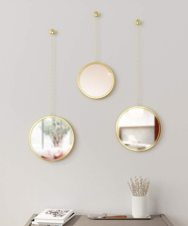 UMBRA Dima Mirrors, Trio of Decorative Round Mirrors for Wall — Apartment Décor/Wall Art, Brass, Set of 3 - Image 3