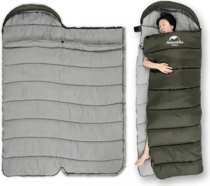 Naturehike U250 Envelope Style Hooded Sleeping Bag -10°c Khaki - Right