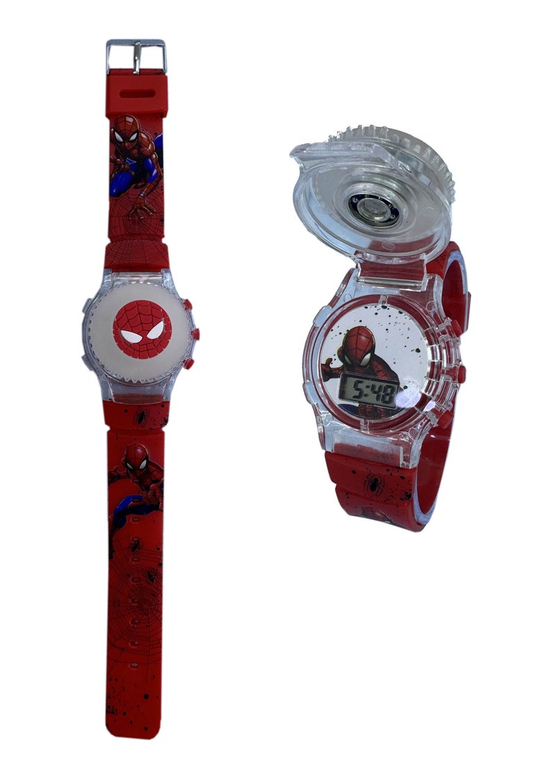 جيجي ساعة أطفال بغطاء قابل للطي برسومات كرتونية لرجل العنكبوت ولعبة بتأثير ضوئي - Image 1
