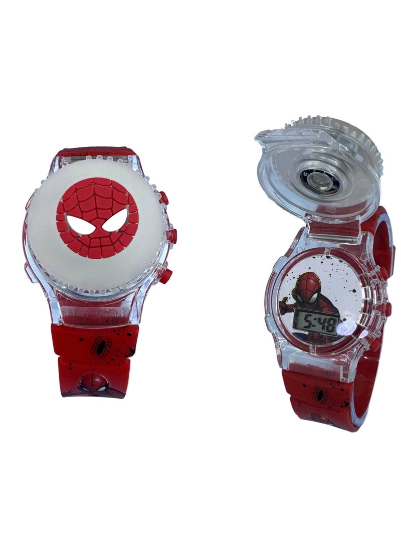 جيجي ساعة أطفال بغطاء قابل للطي برسومات كرتونية لرجل العنكبوت ولعبة بتأثير ضوئي - Image 3