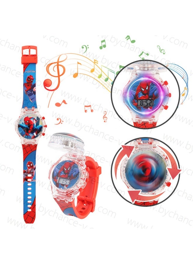 جيجي ساعة أطفال بغطاء قابل للطي برسومات كرتونية لرجل العنكبوت ولعبة بتأثير ضوئي - Image 2