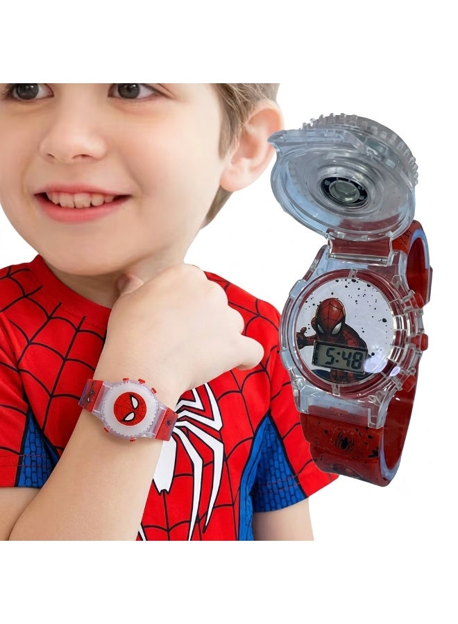 GiGi Children's watch with a foldable cover featuring Spider-Man cartoons and a toy with a light effect - Image 1