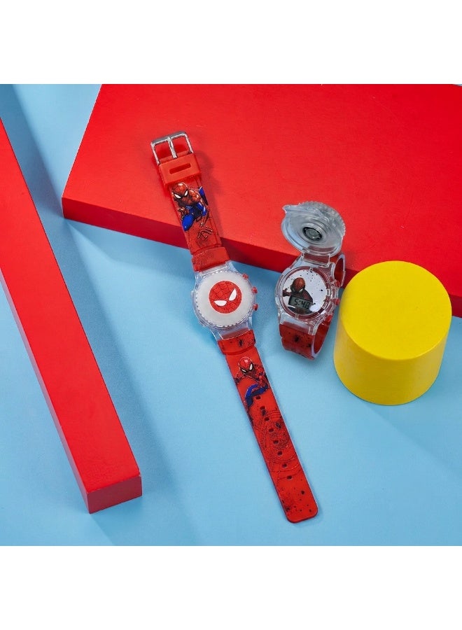 GiGi Children's watch with a foldable cover featuring Spider-Man cartoons and a toy with a light effect - Image 2
