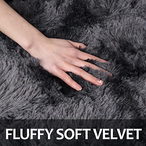 Hutha 6x9 Large Area Rugs for Living Room, Super Soft Fluffy Modern Bedroom Rug, Tie-Dyed Dark Grey Indoor Shag Fuzzy Carpets for Girls Kids Nursery Room Home Decor - Image 4