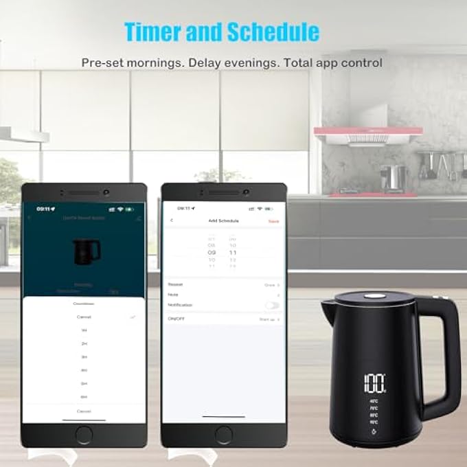 UanTii Smart Electrical Kettle Tuya Wifi Electrical Kettle Temperature Control Timing Schedule 1500W Rapid Boil For Tea Coffee 17L Stainless Steel Water BoilerApp And Voice Remote Control - Image 5