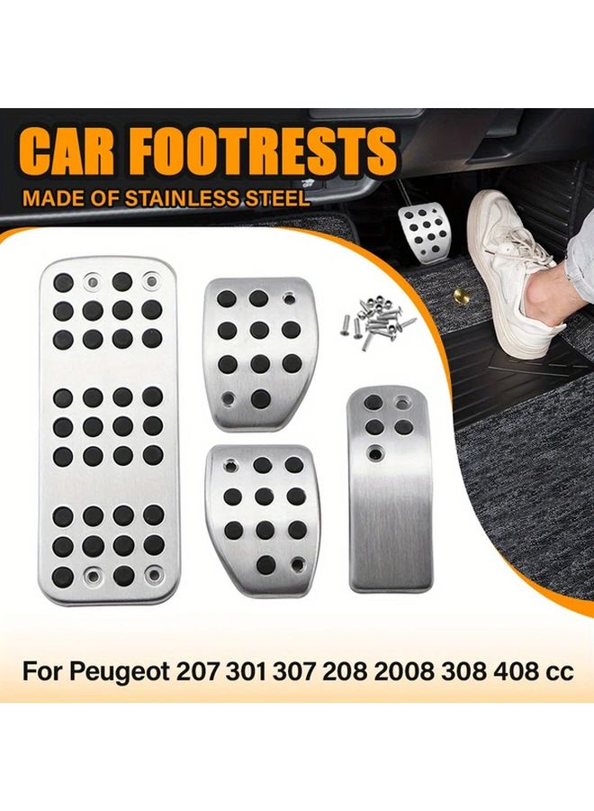 4pcs Car Aluminum Anti Slip Foot Pedal Kit Suitable For Peugeot 207 208 2008 301 307 308 408 CC Interior Accessories - Image 1