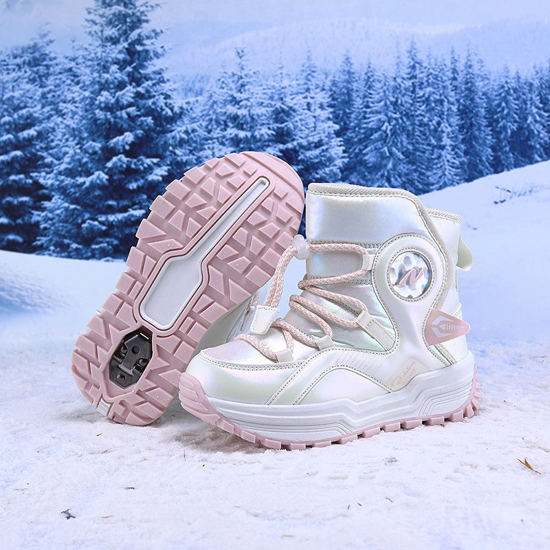 Children'S Snow Boots 2025 Winter Boys' Fleece-Lined Thickened With Steel Claws For Older Children, Northeast Cotton Shoes, Girls' Snow Boots - Image 4