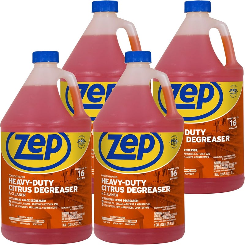 Zep Heavy-Duty Citrus Degreaser Cleaner Concentrate - 1 Gallon (Case of 4) ZUCIT128 - Restaurant Grade Degreaser and Cleaner Removes Oil, Grease, Adhesive, and Kitchen Soil on Stovetops, Appliances - Image 1