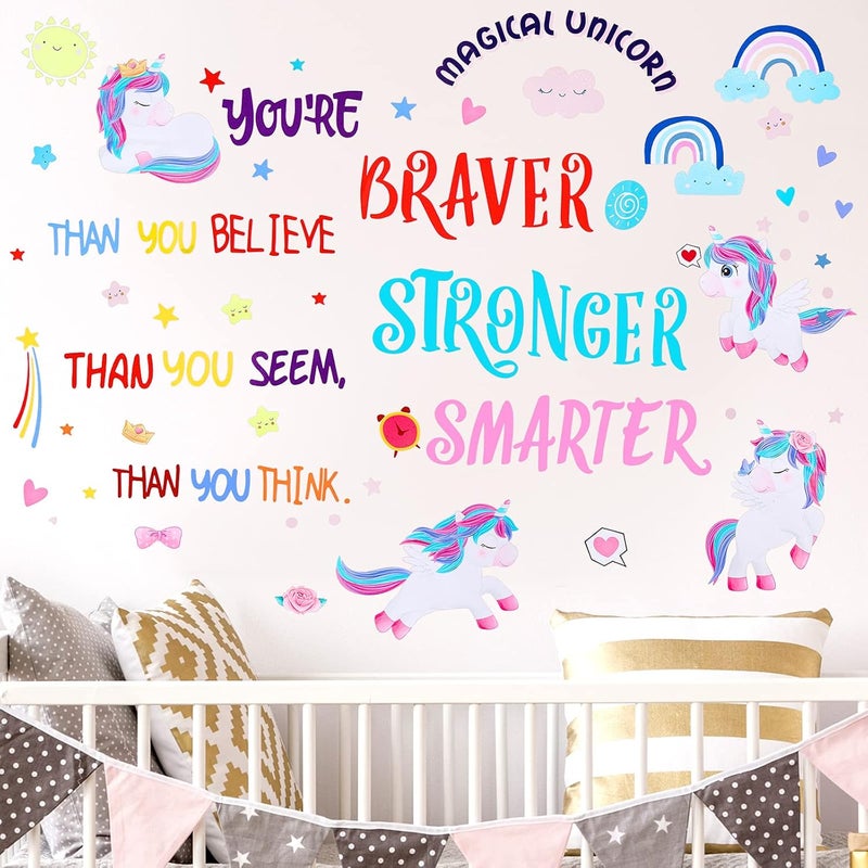 klarako 5 Sheets Unicorn Wall Decals Removable Unicorn Wall Stickers Colorful Inspirational Wall Decal Motivational Phrases Sticker for Girls Kids Bedroom Nursery Birthday Party - Image 5