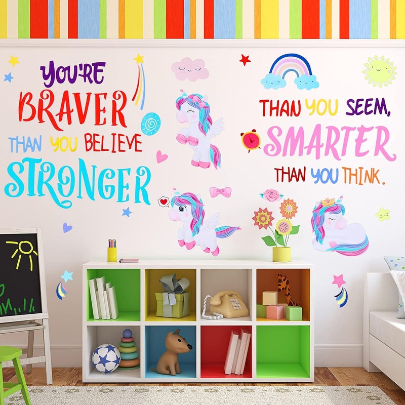 klarako 5 Sheets Unicorn Wall Decals Removable Unicorn Wall Stickers Colorful Inspirational Wall Decal Motivational Phrases Sticker for Girls Kids Bedroom Nursery Birthday Party - Image 4