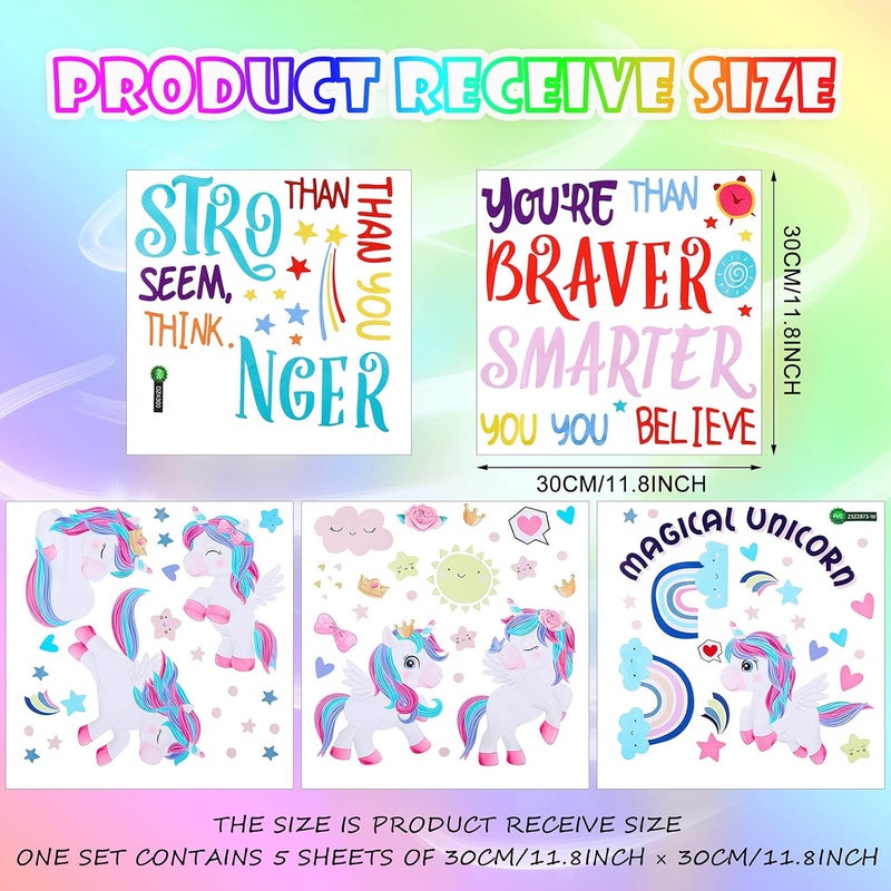 klarako 5 Sheets Unicorn Wall Decals Removable Unicorn Wall Stickers Colorful Inspirational Wall Decal Motivational Phrases Sticker for Girls Kids Bedroom Nursery Birthday Party - Image 3