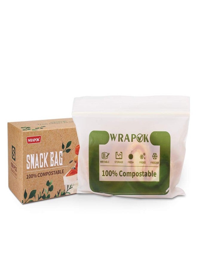 WRAPOK 100% Compostable Snack Bags Small Biodegradable Freezer Sandwich Storage Bag for Cookies Biscuits, 100 Count - 6.3 x 3.9 Inch - Image 1