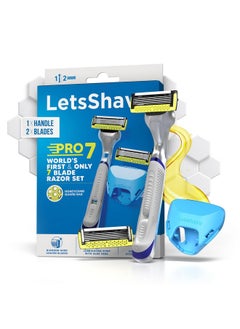 LetsShave Pro 7 Max Shaving Razor For Men With 2 Blades & 1 Handle + Razor Cap World'S First 7-Blade Razor With Honey Comb Bar, Shaving Kit  - Image 1