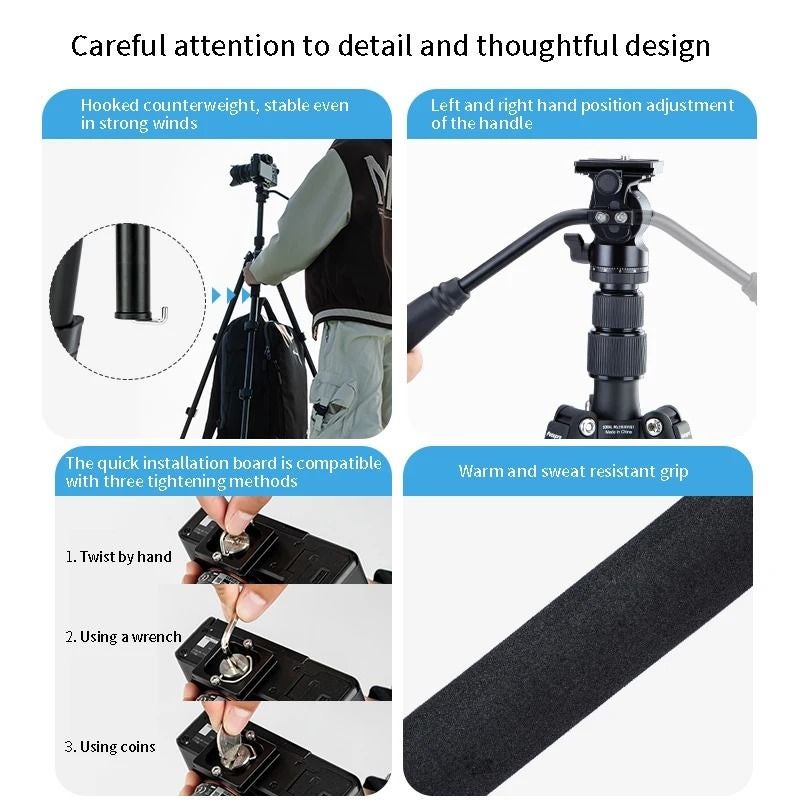 FotoPro S4 PRO Aluminum Alloy Hydraulic Gimbal Camera Tripod - Image 5