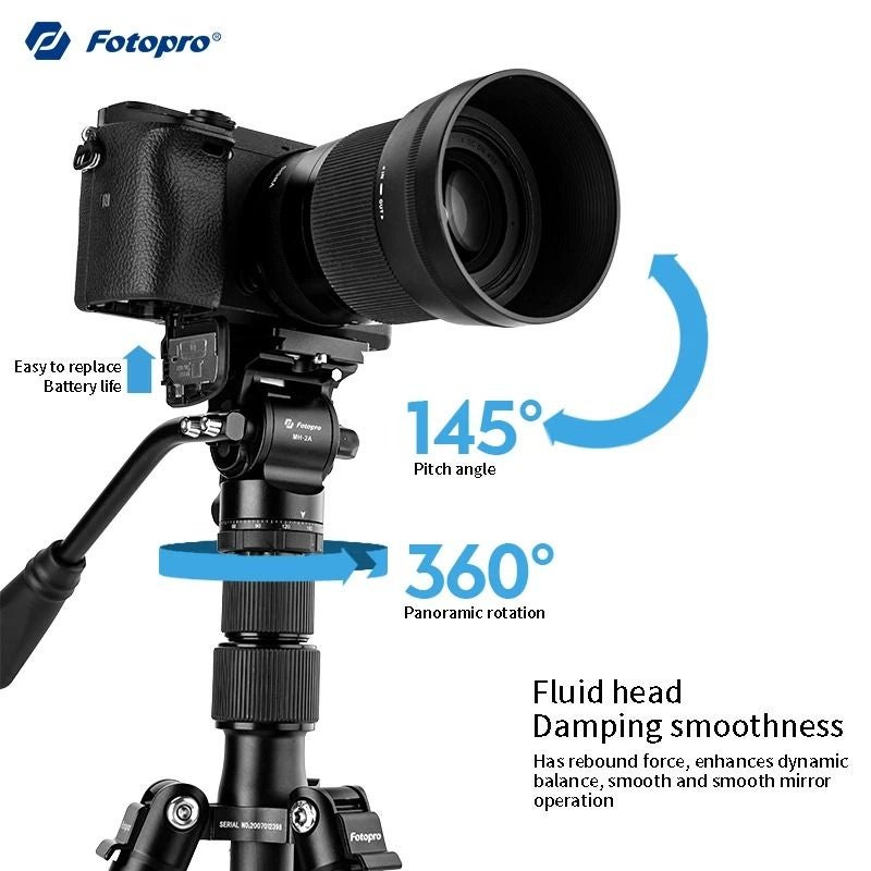 FotoPro S4 PRO Aluminum Alloy Hydraulic Gimbal Camera Tripod - Image 2