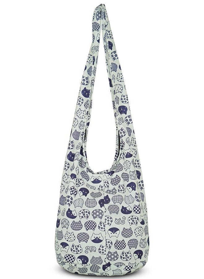 YOUR COZY Crossbody Handbag Boho Handmade Cotton Bag For Unisex, Neko Cat, One Size - Image 4