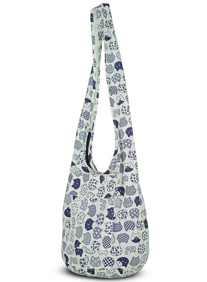 YOUR COZY Crossbody Handbag Boho Handmade Cotton Bag For Unisex, Neko Cat, One Size - Image 3