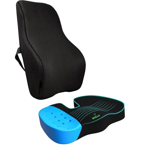 9villa Gel Memory Foam Seat Cushion & Lumbar Support Pillow Combo for Office Chair Car Wheelchair Orthopedic Chair Pad and Back Cushion with Adjustable Straps for Lower Back, Tailbone, Sciatica Relief - Image 1