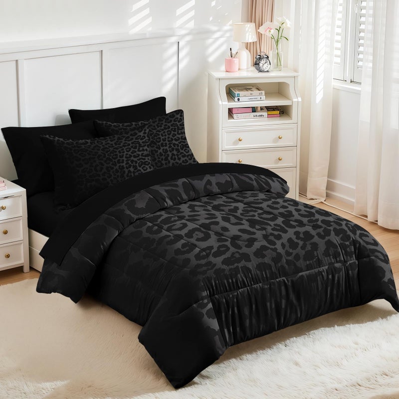 Nesker 7 Pcs Comforter Set Queen Size, Leopard Print Wild Animal Bedding Set for Kids and Adults, Black Grey African Cheetah Wildlife Sheets Bed Sheet Sets with Fitted Sheet 2 Pillowcases & 2 Shams - Image 4