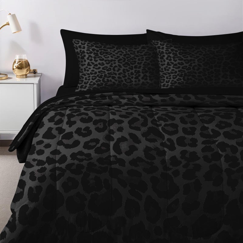 Nesker 7 Pcs Comforter Set Queen Size, Leopard Print Wild Animal Bedding Set for Kids and Adults, Black Grey African Cheetah Wildlife Sheets Bed Sheet Sets with Fitted Sheet 2 Pillowcases & 2 Shams - Image 5