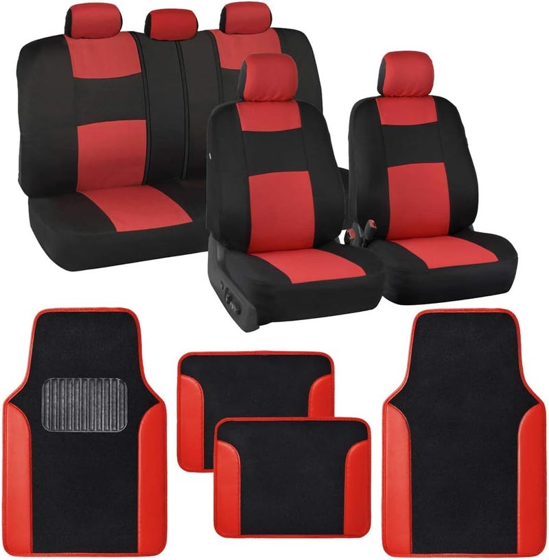 BDK PolyPro Red Car Seat Covers Full Set with 4-Piece Car Floor Mats - Image 1