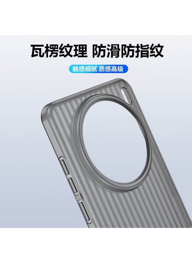 Kmaxai Ultra-Thin Frosted Pp Case For Vivo X200 Ultra, Full Coverage Lens Protection, Anti-Slip, Semi-Transparent And Simple Design, Corrugated Pattern - Transparent Black - Image 1
