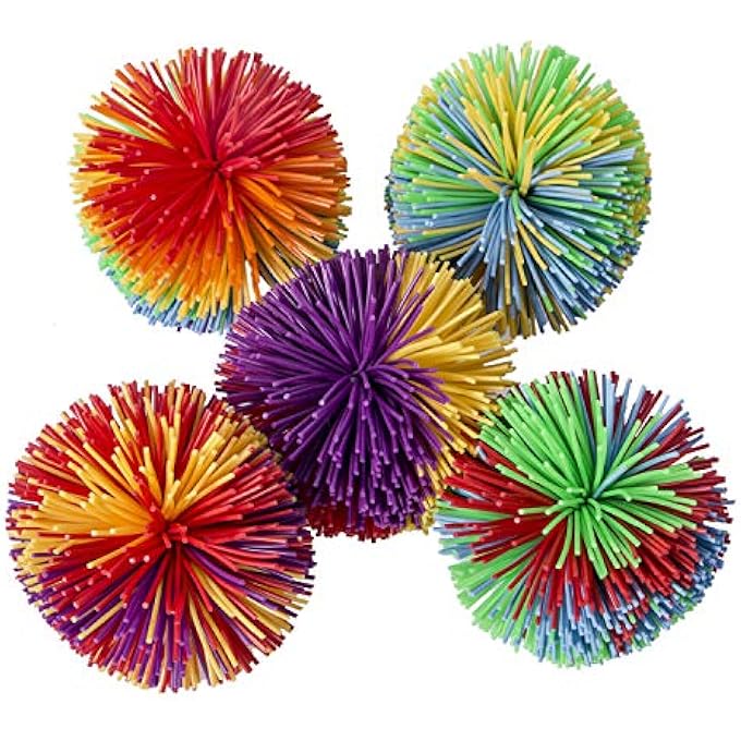 Hibery 5 Pack Monkey Stringy Balls, Soft Active Fun Toy, Sensory Fidgets Toys, Stress Balls with Rainbow Pom Ball, Colorful Bouncy Ball / Stress / Sensory Toy Multicolor - Image 1