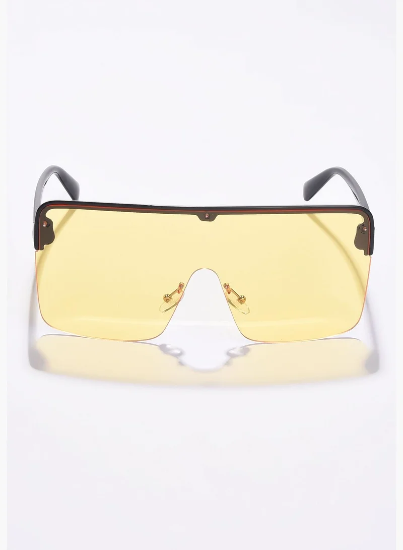 French Accent Men Yellow Lens Black Oversized Sunglasses