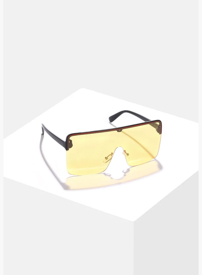 French Accent Men Yellow Lens Black Oversized Sunglasses