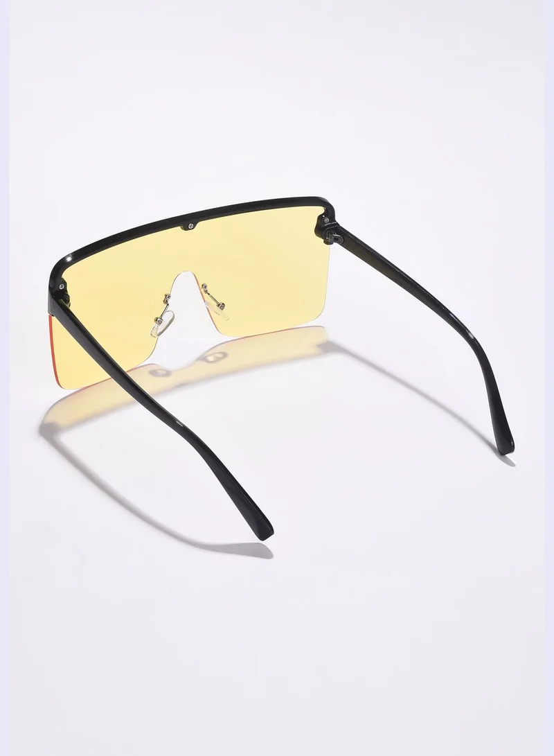 French Accent Men Yellow Lens Black Oversized Sunglasses