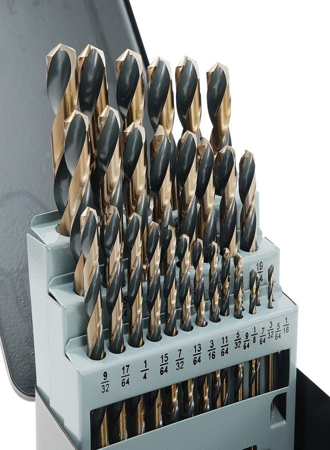 GMTOOLS 29Pcs Cobalt Drill Bit Set, 135 Degree Tip High Speed Steel with Black and Gold Finish, Stainless Steel, Plastic and Wood with Metal Indexed Storage Case 1/16"-1/2" - Image 1