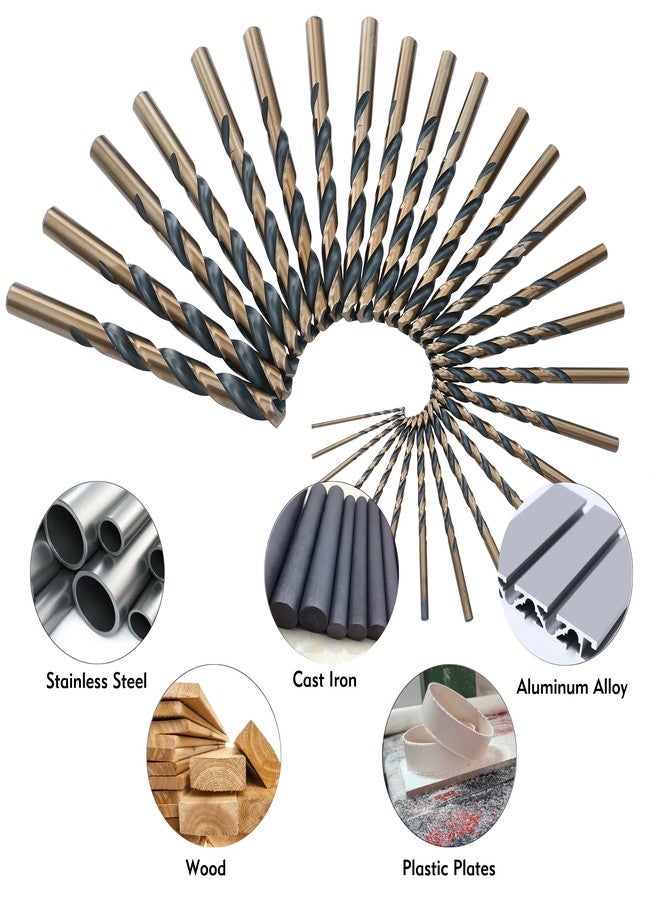 GMTOOLS 29Pcs Cobalt Drill Bit Set, 135 Degree Tip High Speed Steel with Black and Gold Finish, Stainless Steel, Plastic and Wood with Metal Indexed Storage Case 1/16"-1/2" - Image 5