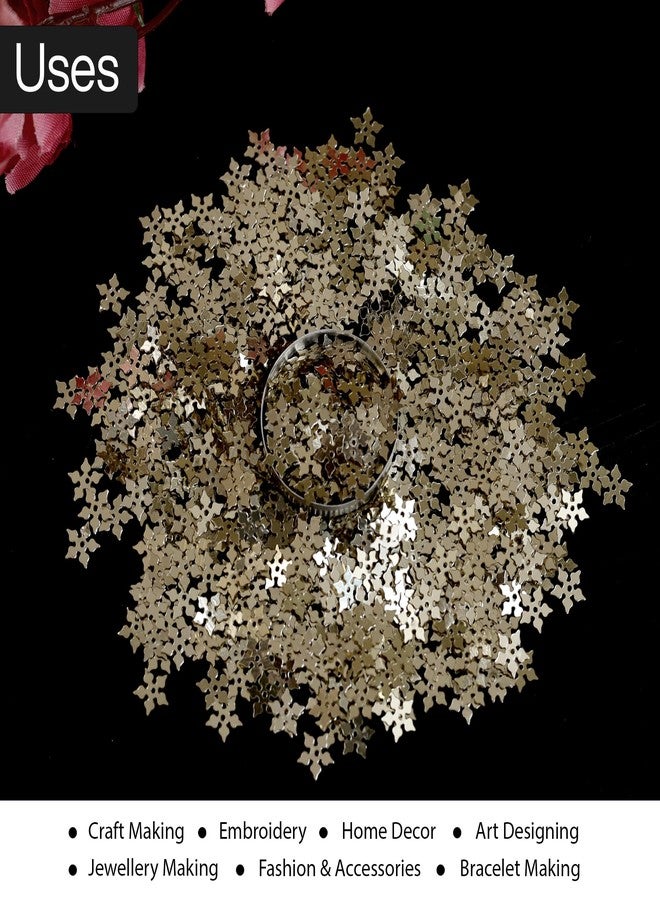 Embroiderymaterial Gold Flower Shape Sequins Sitara for Craft & Embroidery – 8MM Metallic Floral Sequins for Fabric, Jewellery & Decoration Making | 50 Grams - Image 5