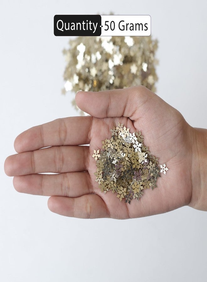Embroiderymaterial Gold Flower Shape Sequins Sitara for Craft & Embroidery – 8MM Metallic Floral Sequins for Fabric, Jewellery & Decoration Making | 50 Grams - Image 4