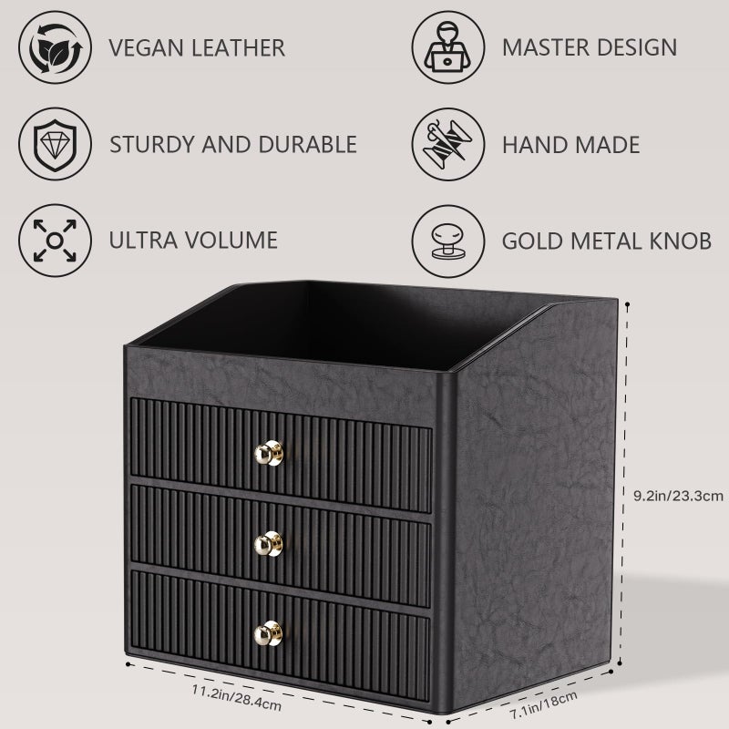 LADSTAG Cosmetic Organizer,Luxury Make up Organizer with 3 shelf Drawers,Black Large Capacity Makeup Organizers for Skincare,Brushes, Dresser,Bedroom,Bathroom,Gifts for Her,Birthday Gifts for Mom - Image 4