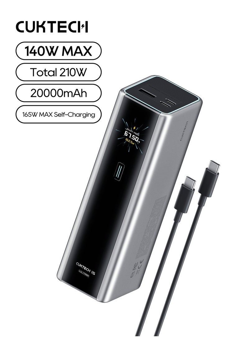 CUKTECH 15Ultra Power Bank, 20000mAh Portable Charger 165W MAX PD 3.1 Ultra Fast Charging Battery Pack For Laptops, MacBook Pro, iPhone, Samsung & Steam Deck - Grey - Image 1