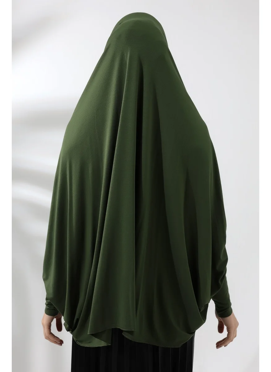 İhvan Online Khaki Ready Practical Sultanbaş Hijab Sleeve Combed Cotton Soufflé Scarf Hijab