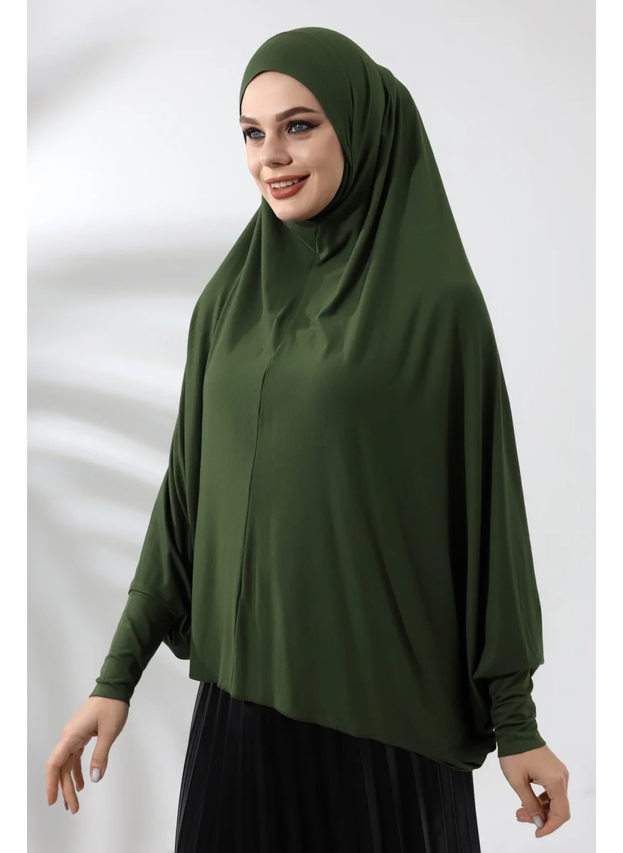 İhvan Online Khaki Ready Practical Sultanbaş Hijab Sleeve Combed Cotton Soufflé Scarf Hijab