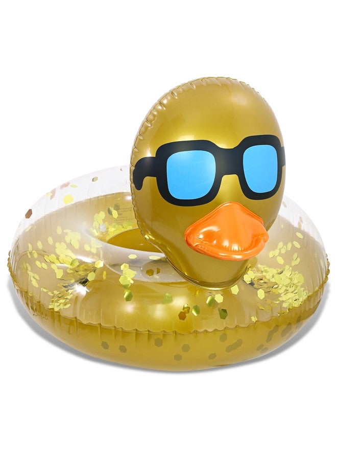 POZA Inflatable Duck Pool Float Tube- Heavy Duty Vinyl UV Resistant Confetti Pool Duck Floatie, Animal Pool Float Swim Ring Pool Inflatables for Kids and Adults for Beach, Party, Vacation - Gold - Image 1