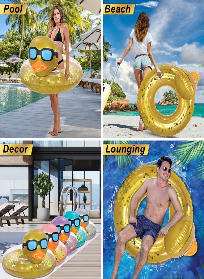 POZA Inflatable Duck Pool Float Tube- Heavy Duty Vinyl UV Resistant Confetti Pool Duck Floatie, Animal Pool Float Swim Ring Pool Inflatables for Kids and Adults for Beach, Party, Vacation - Gold - Image 3